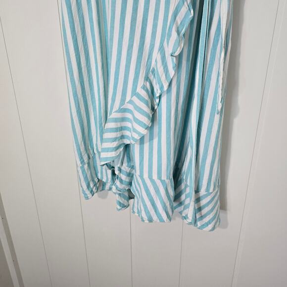 Draper James Wrap Dress Blue Green Ruffle Puff Sleeve Size XL - Picture 4 of 9